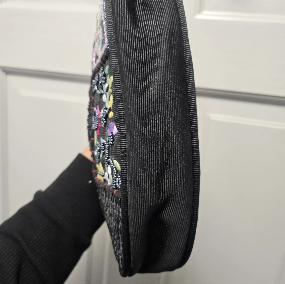 Black Embroidered & Sequin Patch Shoulder Bag